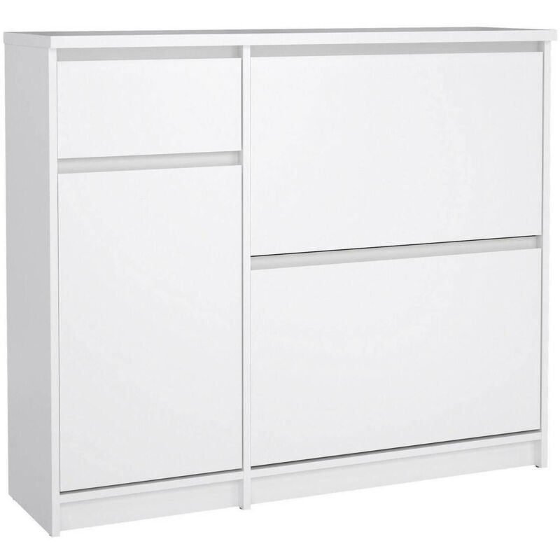 foto del prodotto scarpiera maxime, mobile portascarpe, armadio da ingresso multiuso, mobiletto per calzature, 109x32 h93 cm, bianco lucido dmora