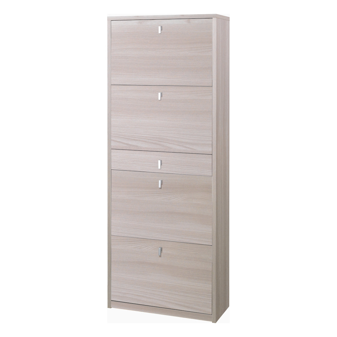 foto del prodotto scarpiera mobile 4 ante con 1 cassetto centrale 63x29x164h cm in kit di montaggio colore olmo chiaro