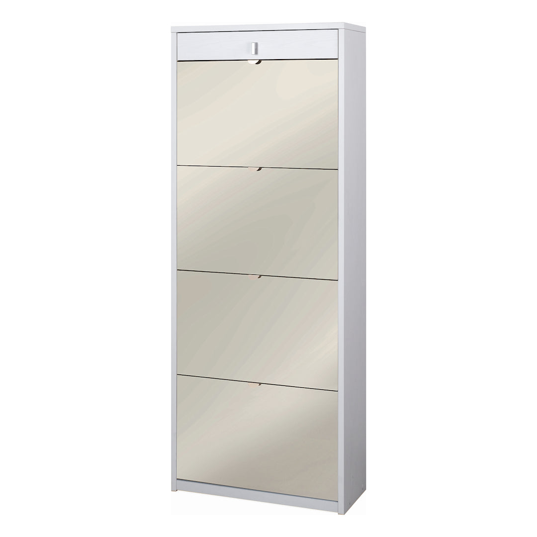 foto del prodotto scarpiera mobile 4 ante con specchio e 1 cassetto 63x29x164h cm in kit di montaggio colore bianco fiammato