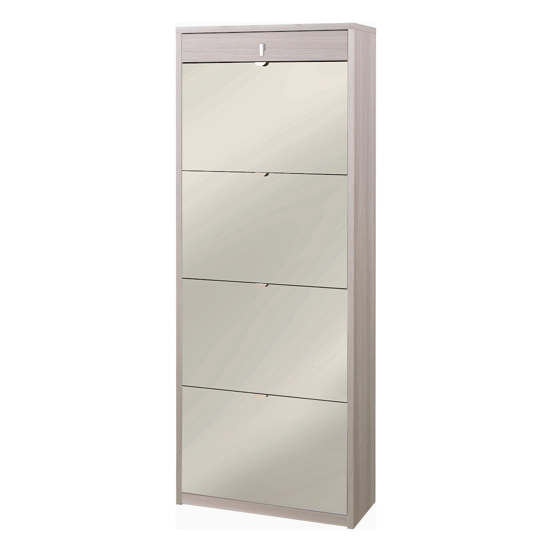 foto del prodotto scarpiera mobile 4 ante con specchio e 1 cassetto 63x29x164h cm in kit di montaggio colore olmo chiaro