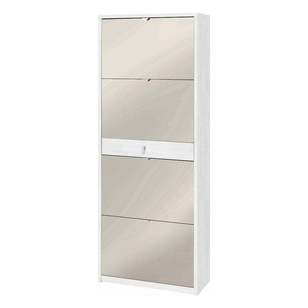 foto del prodotto scarpiera mobile 4 ante con specchio e 1 cassetto centrale 63x29x164h cm in kit di montaggio colore ossido bianco