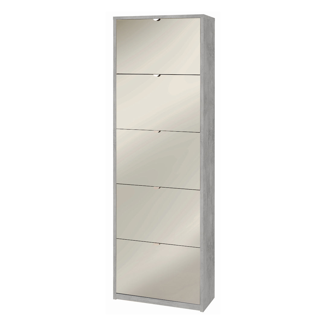 foto del prodotto scarpiera mobile 5 ante con specchio 63x29x190h cm in kit di montaggio colore cemento