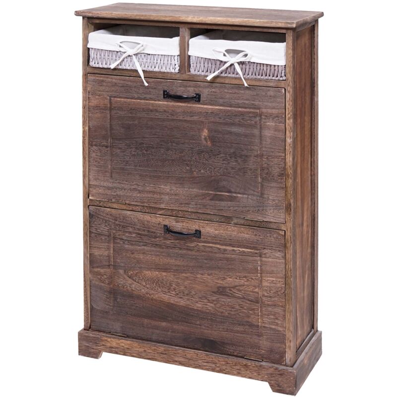 foto del prodotto scarpiera mobile da ingresso con scaffale per un massimo di 6 paia di cestini in legno massello effetto invecchiato marrone 100x60x24 cm 040005414