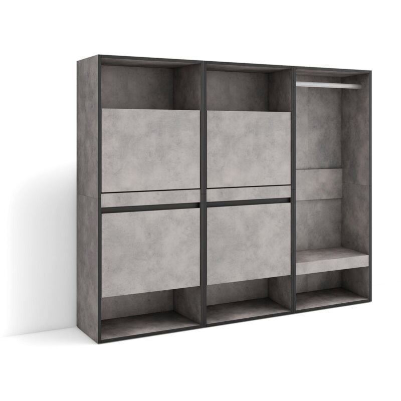 foto del prodotto scarpiera, mobile salvaspazio, 180x145x35 cm, camera da letto, stanza, armadio aperto, stile moderno, grigio cemento skraut home