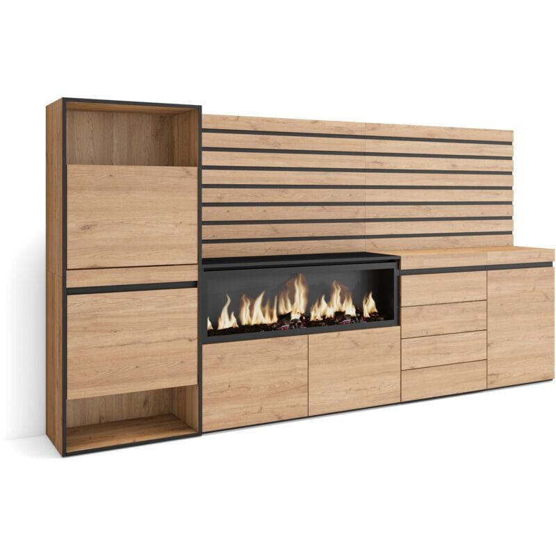 foto del prodotto scarpiera, mobile salvaspazio, 274x145x35 cm, camera da letto, stanza, camino elettrico xxl, cassettiera, pannelli decorativi, stile moderno, rovere