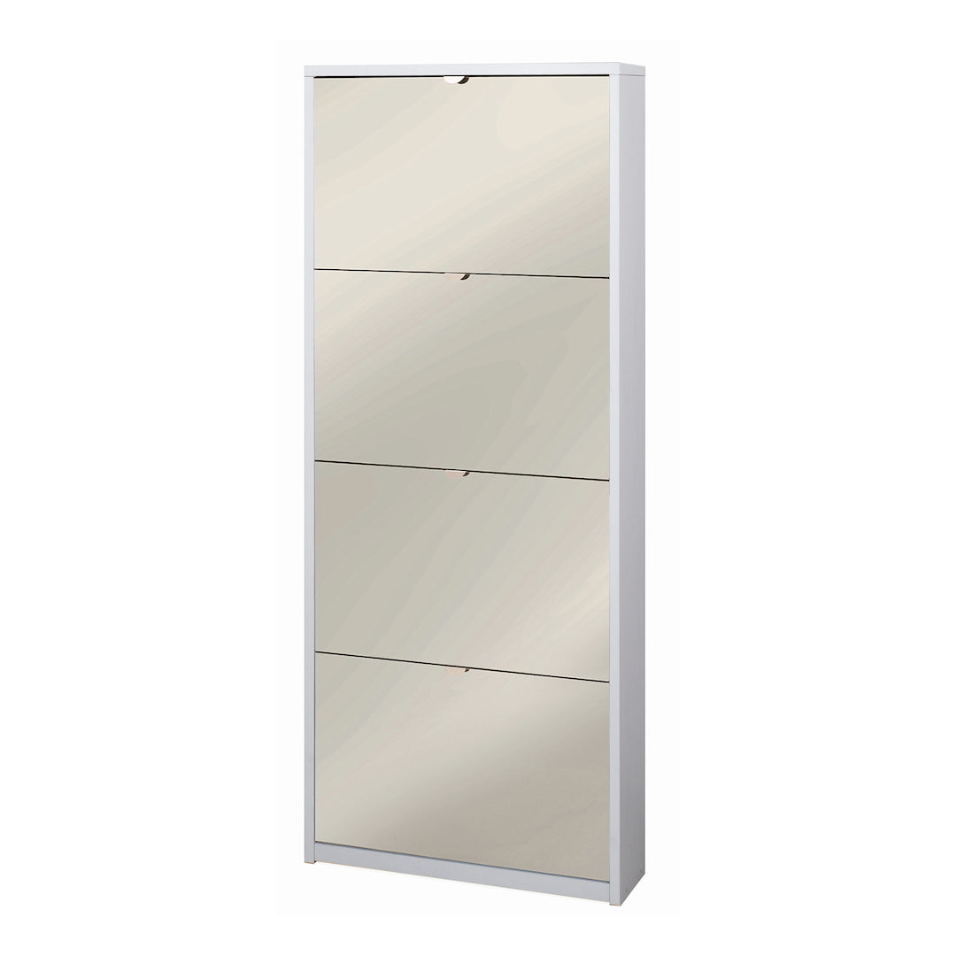 foto del prodotto scarpiera mobile salvaspazio 4 ante con specchio 63x18x154h cm in kit di montaggio colore bianco fiammato