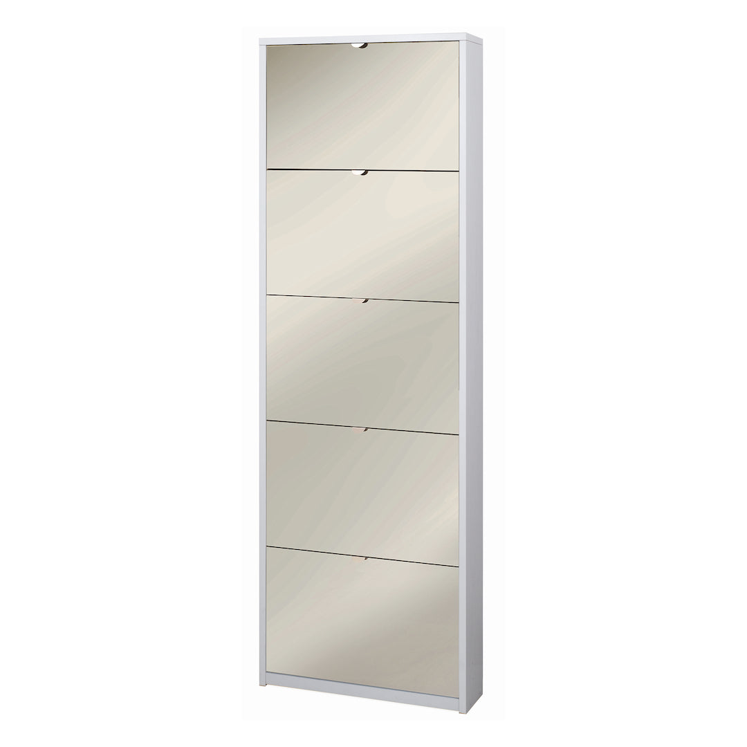 foto del prodotto scarpiera mobile salvaspazio 5 ante con specchio 63x18x190h cm in kit di montaggio colore bianco fiammato