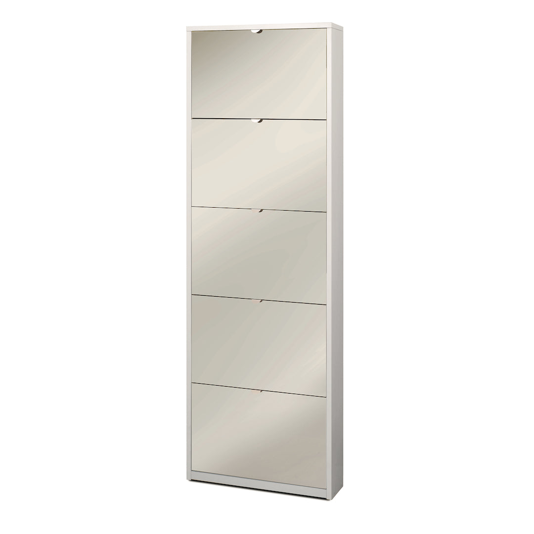 foto del prodotto scarpiera mobile salvaspazio 5 ante con specchio 63x18x190h cm in kit di montaggio colore bianco ossido