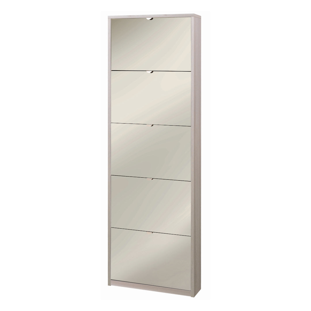 foto del prodotto scarpiera mobile salvaspazio 5 ante con specchio 63x18x190h cm in kit di montaggio colore olmo chiaro
