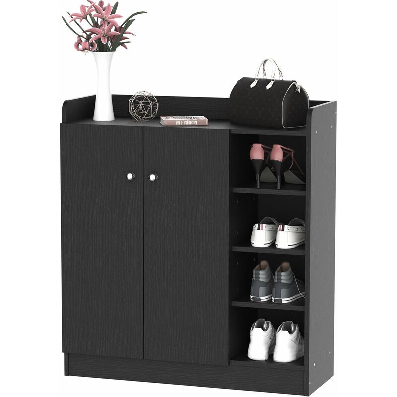 foto del prodotto scarpiera mobiletto in legno 4 ripiani nero 83x30x90 cm
