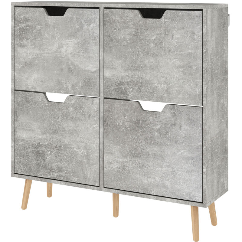 foto del prodotto scarpiera moderna con 4 cassetti ribaltabili in legno grigio homcom