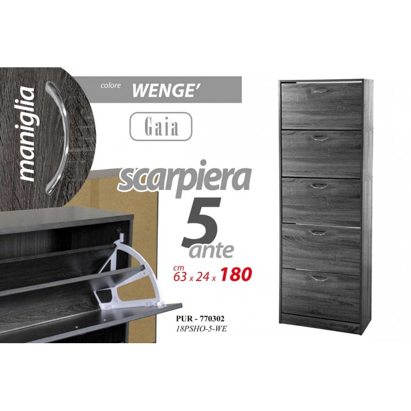 foto del prodotto scarpiera moderna grigia 5 ribalte slim cm 63 x 24 x 180