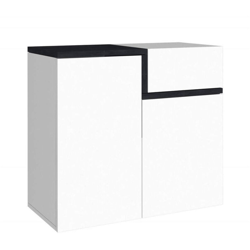 foto del prodotto scarpiera moderna, made in italy, a 2 ante e 1 anta a ribalta, portascarpe da ingresso, mobile multiuso, cm 80x40h80, colore bianco lucido e grigio
