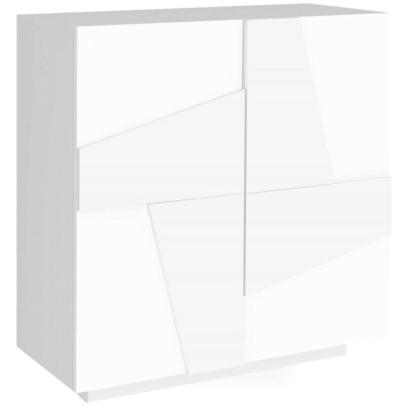 foto del prodotto scarpiera moderna, made in italy, a 2 ante, portascarpe da ingresso, mobile multiuso, cm 81x38h86, colore bianco lucido con dettaglio, con imballo