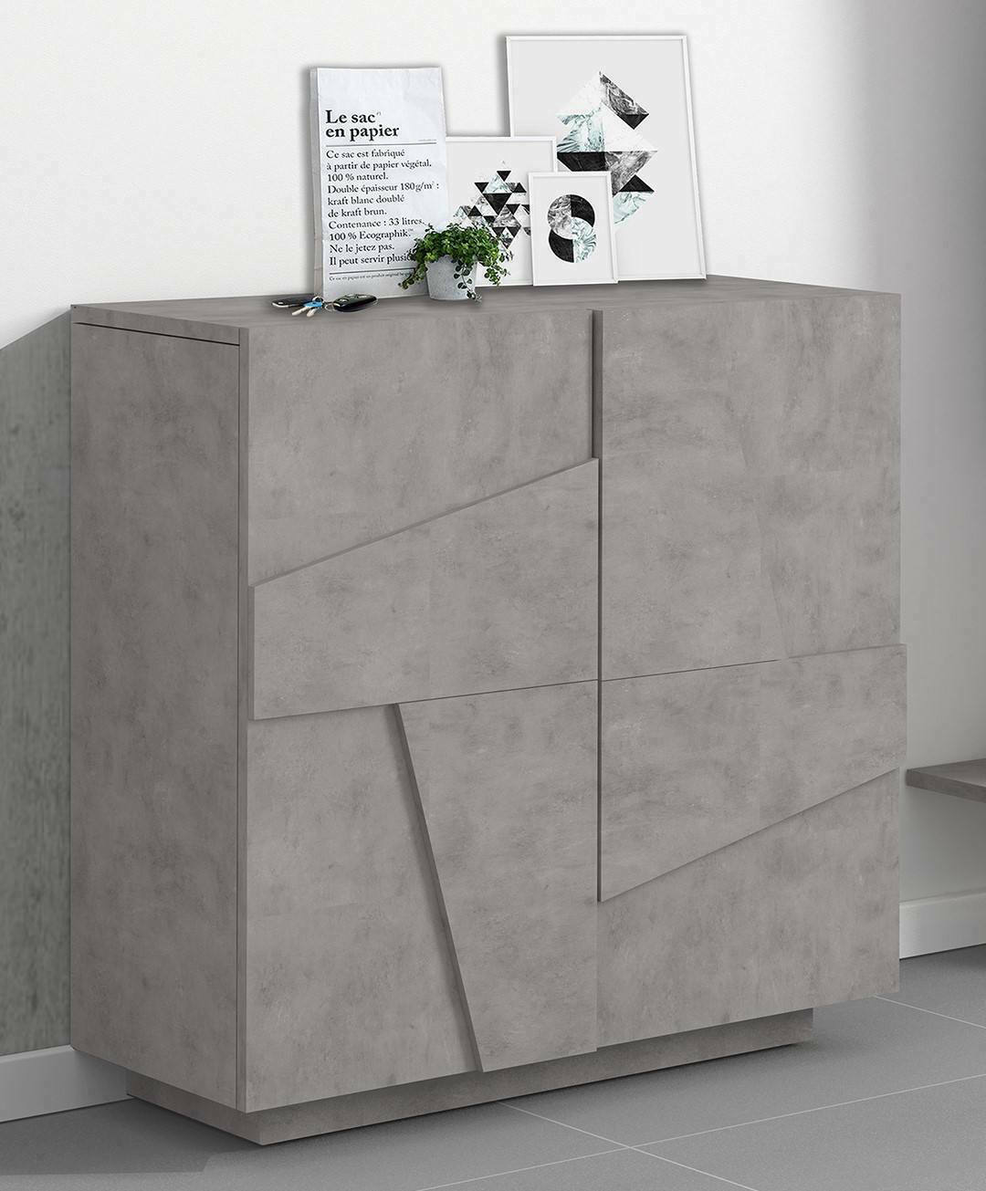 foto del prodotto scarpiera moderna, made in italy, a 2 ante, portascarpe da ingresso, mobile multiuso, cm 81x38h86, colore grigio ardesia con dettaglio, con imballo