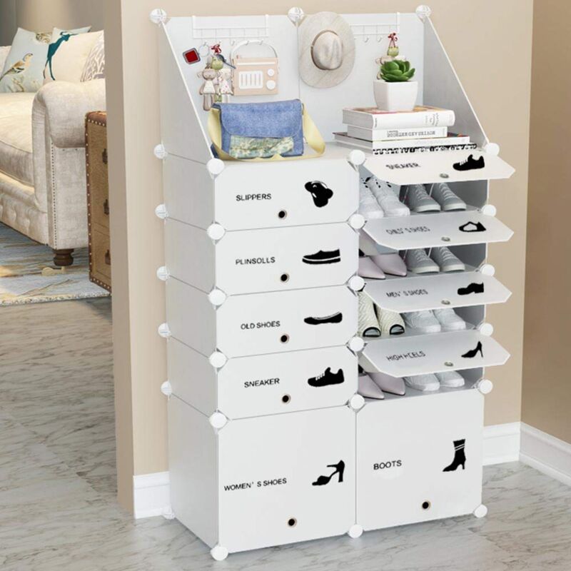 foto del prodotto scarpiera modulare 10 cubi salvaspazio con ripiano e ganci mobile porta scarpe componibile modulabile capacit 20 paia storage organizer portatile