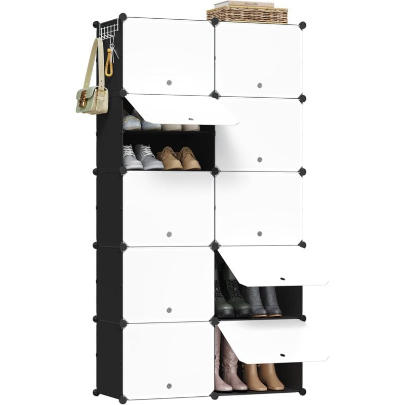 foto del prodotto scarpiera modulare 10 scomparti mobile porta scarpe componibile 40 paia salvaspazio, bianco nero woltu
