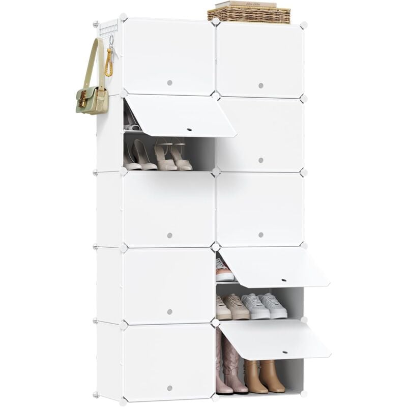 foto del prodotto scarpiera modulare 10 scomparti mobile porta scarpe componibile 40 paia salvaspazio, bianco woltu