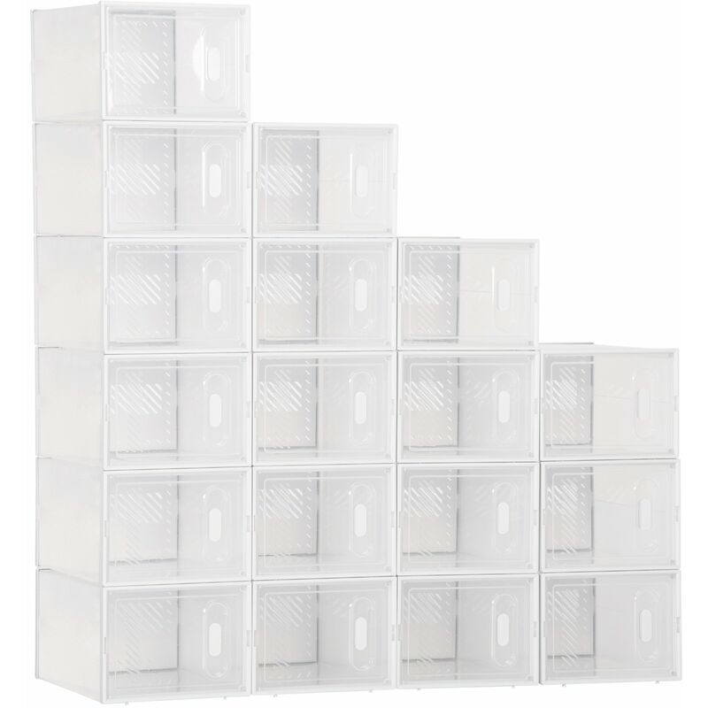 foto del prodotto scarpiera modulare 18 box 25x35x19 cm in plastica pp trasparente e bianco