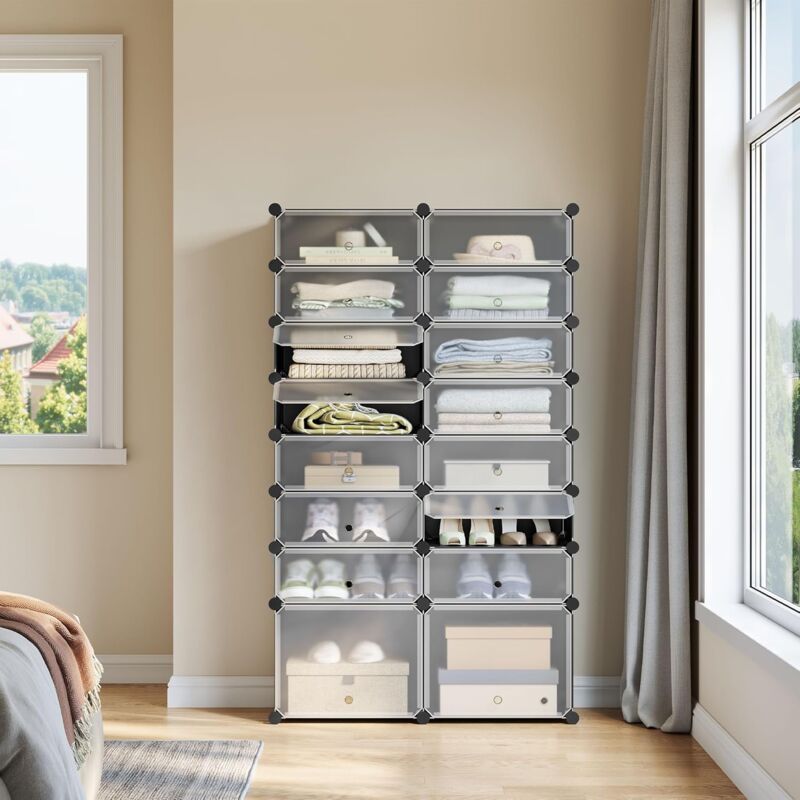 foto del prodotto scarpiera modulare 2x8 livelli per 32 paia salvaspazio, nero bianco woltu