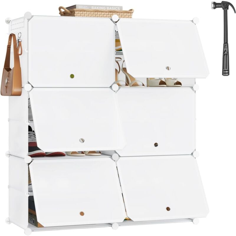 foto del prodotto scarpiera modulare 6 scomparti mobile porta scarpe componibile 24 paia salvaspazio, bianco woltu