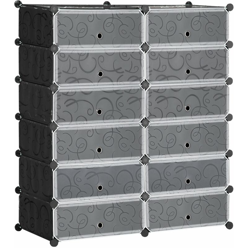 foto del prodotto scarpiera modulare 94x37x108 cm 12 cubi in plastica e acciaio nero e bianco