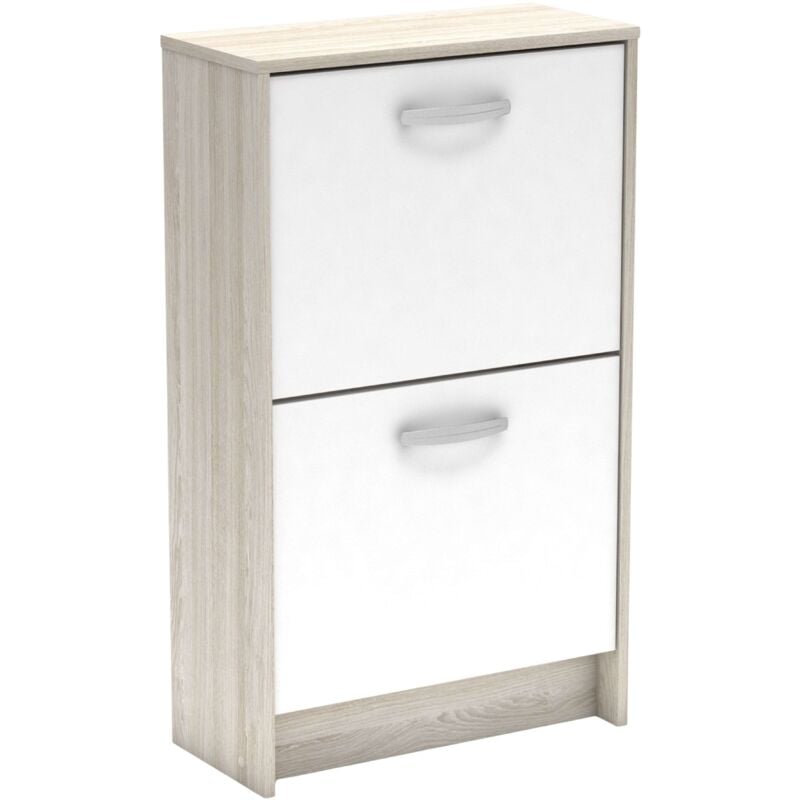 foto del prodotto scarpiera nano a 2 ante in rovere shannon e bianco perla per ingresso, camera da letto, ripostiglio, 91x54x24 cm