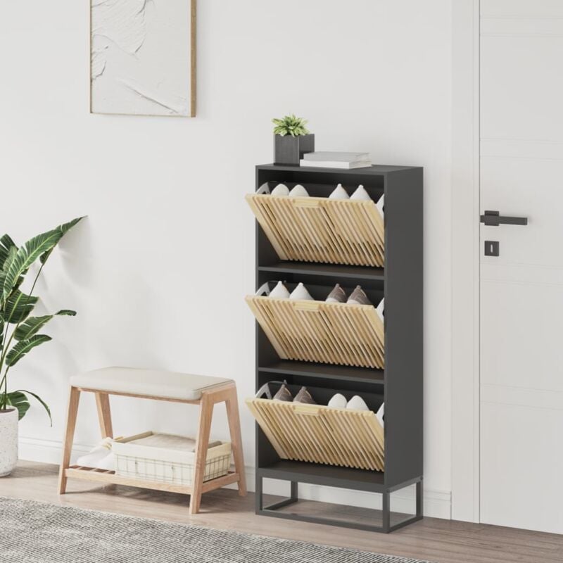 foto del prodotto scarpiera nera 52x25x120 cm in legno multistratocod mxl 78280