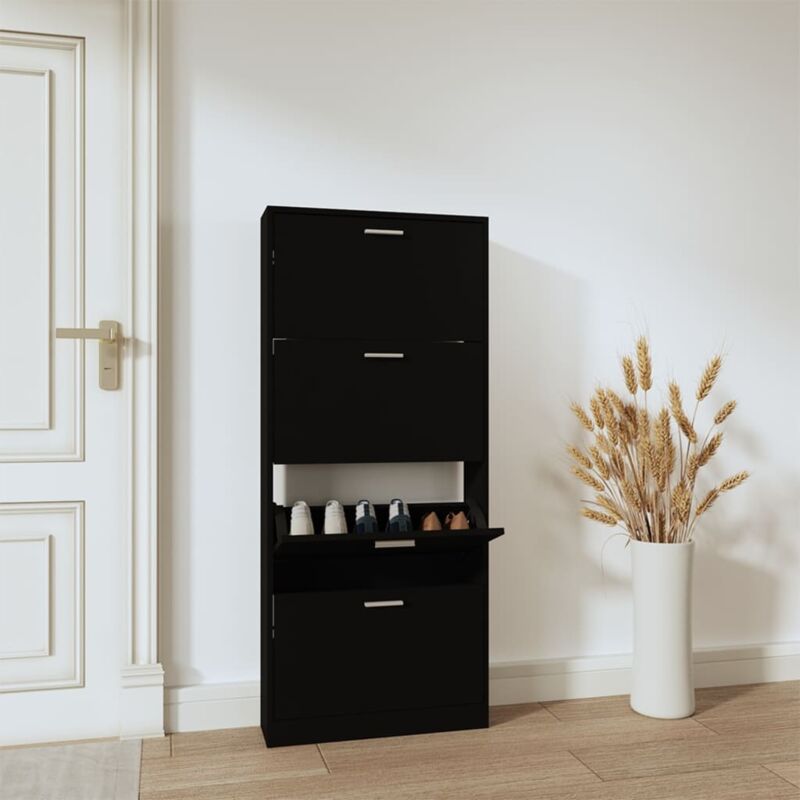 foto del prodotto scarpiera nera 59x17x150 cm in legno multistrato