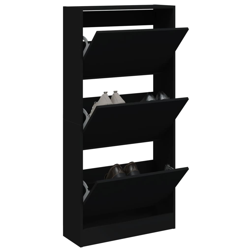 foto del prodotto scarpiera nera 60x21x125,5 cm in legno multistrato