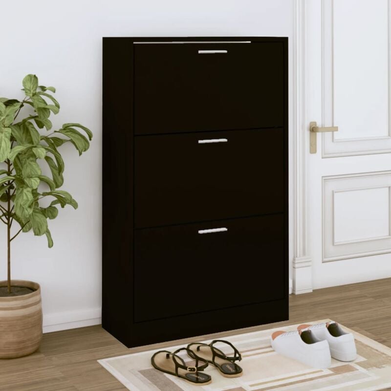 foto del prodotto scarpiera nera 63x24x103 cm in legno multistrato