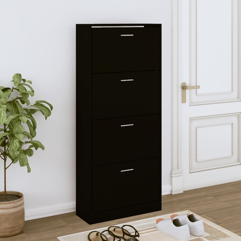 foto del prodotto scarpiera nera 63x24x147 cm in legno multistrato cod mxl 40623