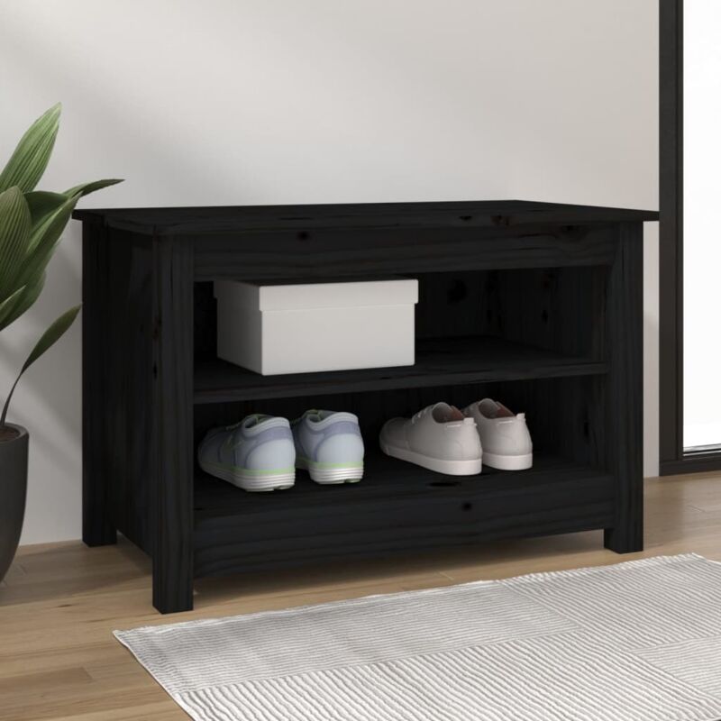 foto del prodotto scarpiera nera 70x38x45,5 cm in legno massello di pino