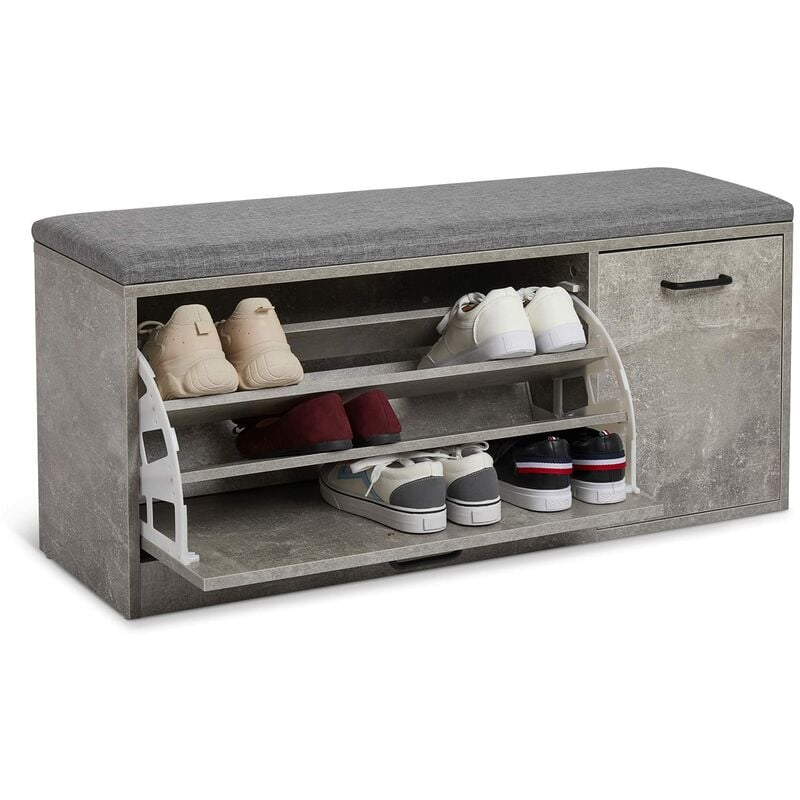 foto del prodotto scarpiera panca, portascarpe con cuscino salvaspazio in legno per ingresso corridoio, 100 x 30 x 46 cm grigio mondeer