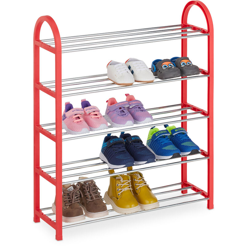 foto del prodotto scarpiera piccola, scaffale portascarpe per bambini, 15 paia di scarpe fino misura 30, leggera, aperta, rosso relaxdays