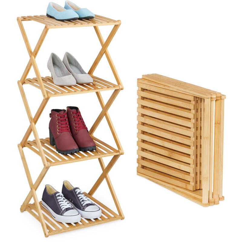 foto del prodotto scarpiera pieghevole per 4 paia di scarpe, portascarpe salvaspazio ingresso, hlp 86x40x34 cm, bamb , naturale relaxdays