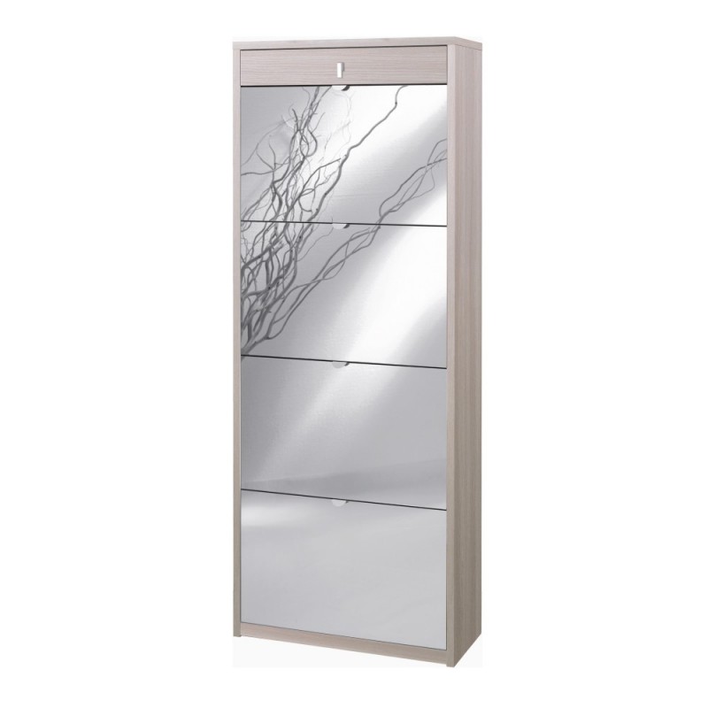 foto del prodotto scarpiera quattro ante a specchio un cassetto superiore olmo chiaro 63x29x h164 cm