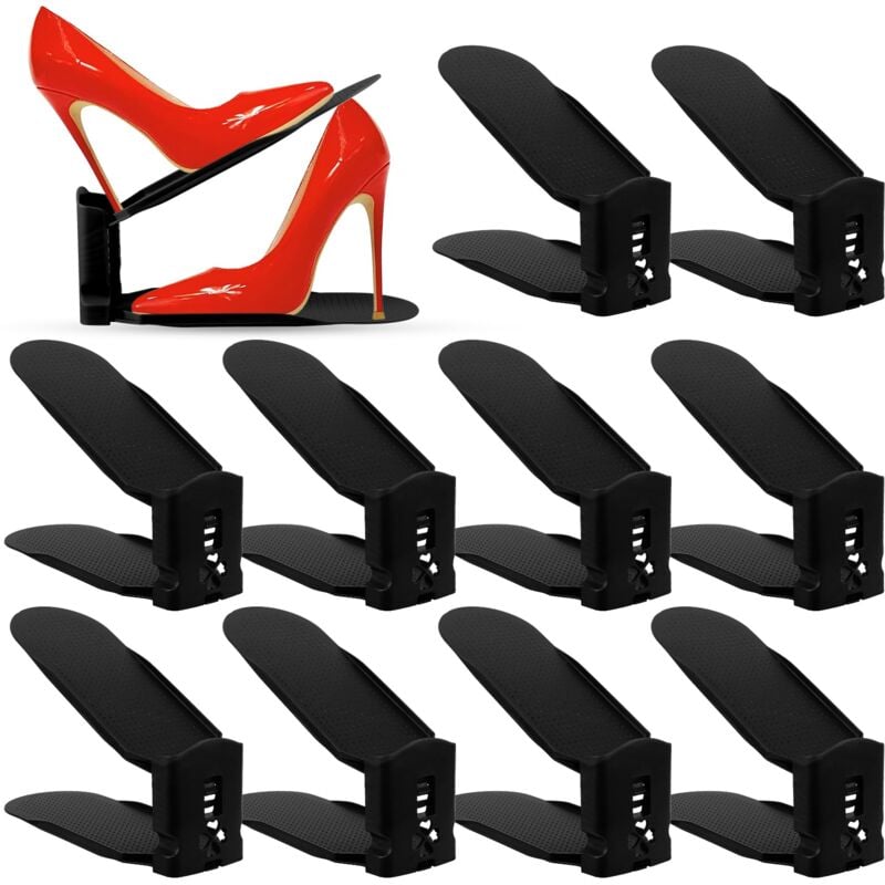 foto del prodotto scarpiera regolabile da 10 pezzi, organizer per scarpe, per riporre scarpe salvaspazio, materiale pp resistente e di facile manutenzione nero 