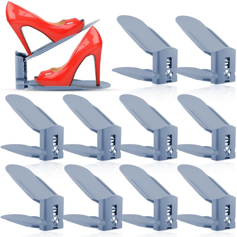 foto del prodotto scarpiera regolabile da 10 pezzi, scarpiera di supporto, scarpiera, organizer per scarpe, salvaspazio, materiale pp durevole e facile da pulire. blu