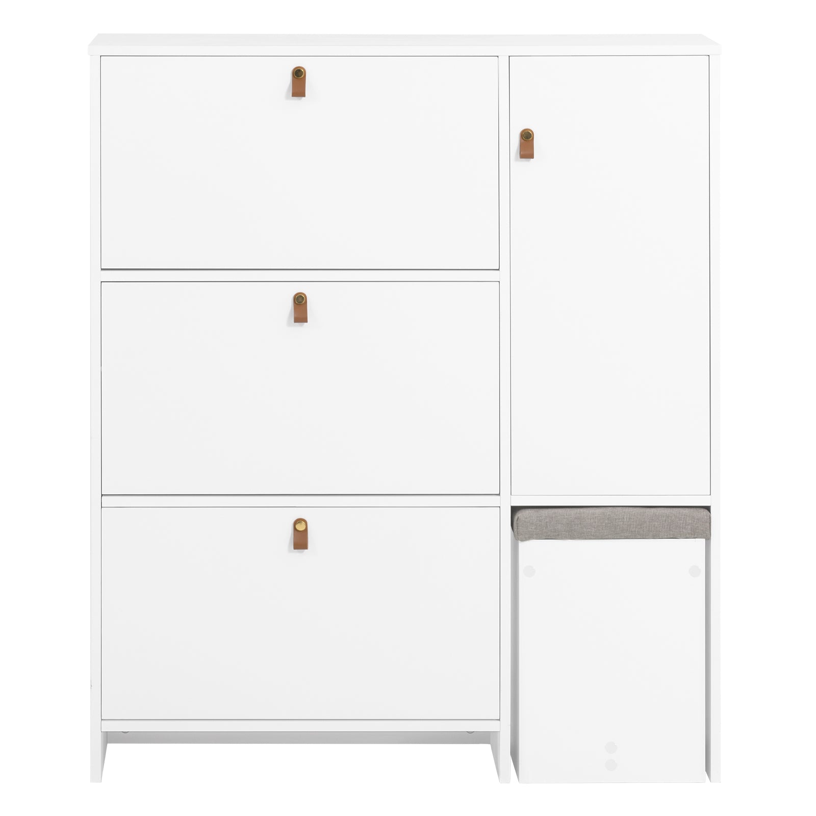 foto del prodotto scarpiera ribaltabile con 3 ribalte scarpiera con 6 ripiani scarpiera con sedia mobile ingresso 95x30x113 cm fsr107 w