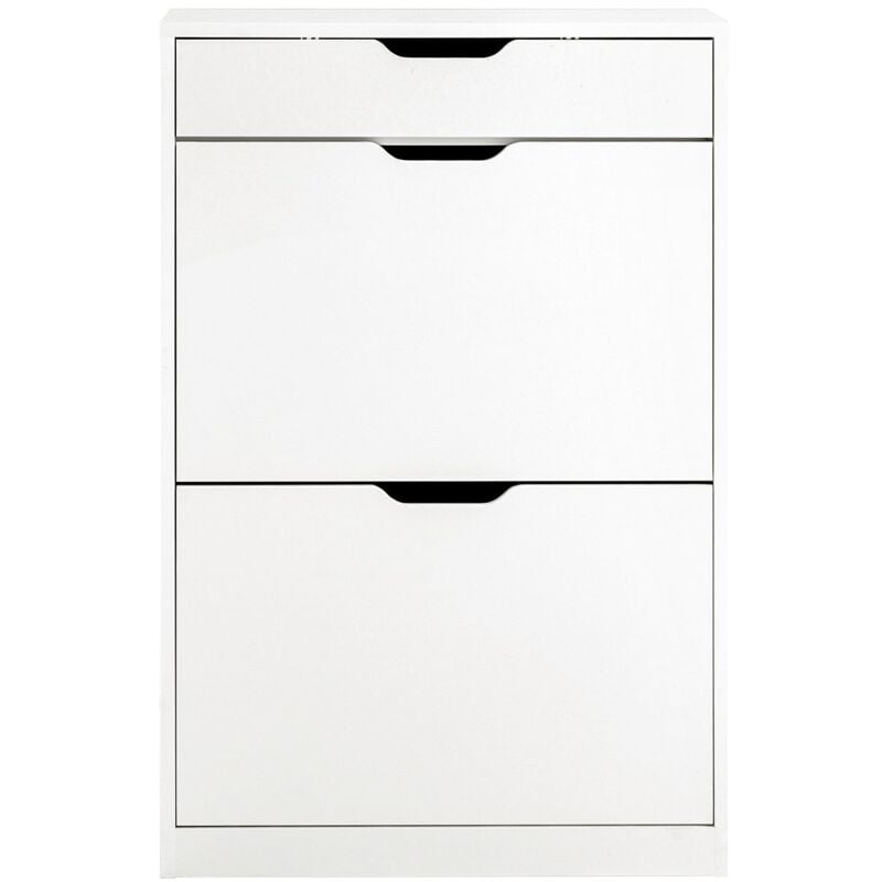 foto del prodotto scarpiera ribaltabile scarpiera a 2 ribalte e un cassetto portascarpe salvaspazio slim, bianco 60x30x90cm fsr180 w sobuy