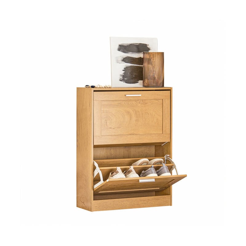 foto del prodotto scarpiera ribaltabile scarpiera a 2 ribalte portascarpe salvaspazio slim, 60x23x79cm naturale fsr137 n sobuy