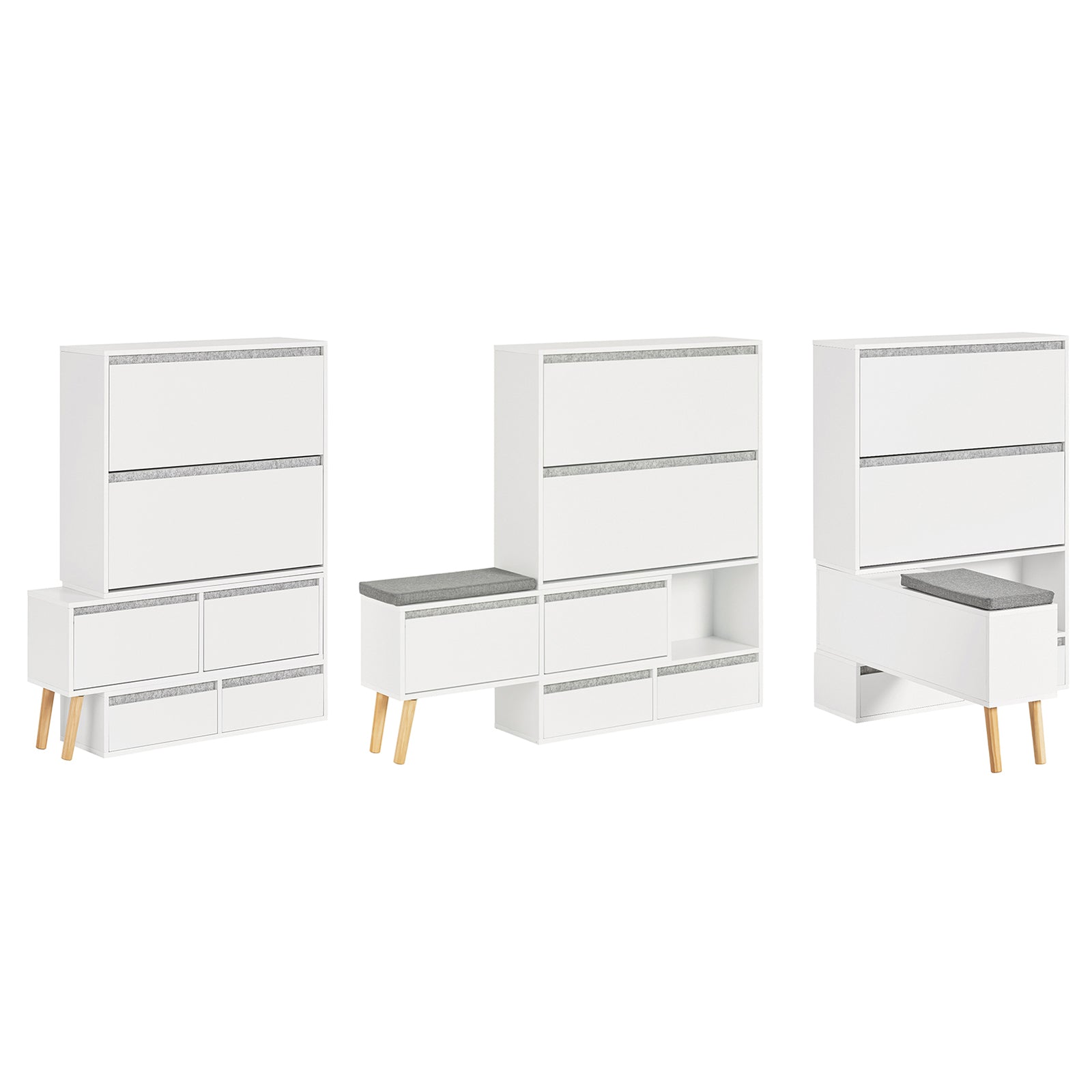 foto del prodotto scarpiera ribaltabile, scarpiera con 2 ribalte, 2 ante e 2 cassetti, armadio ingresso, scarpiera con sedile, 92 124 x115x24cm, fsr134 w sobuy