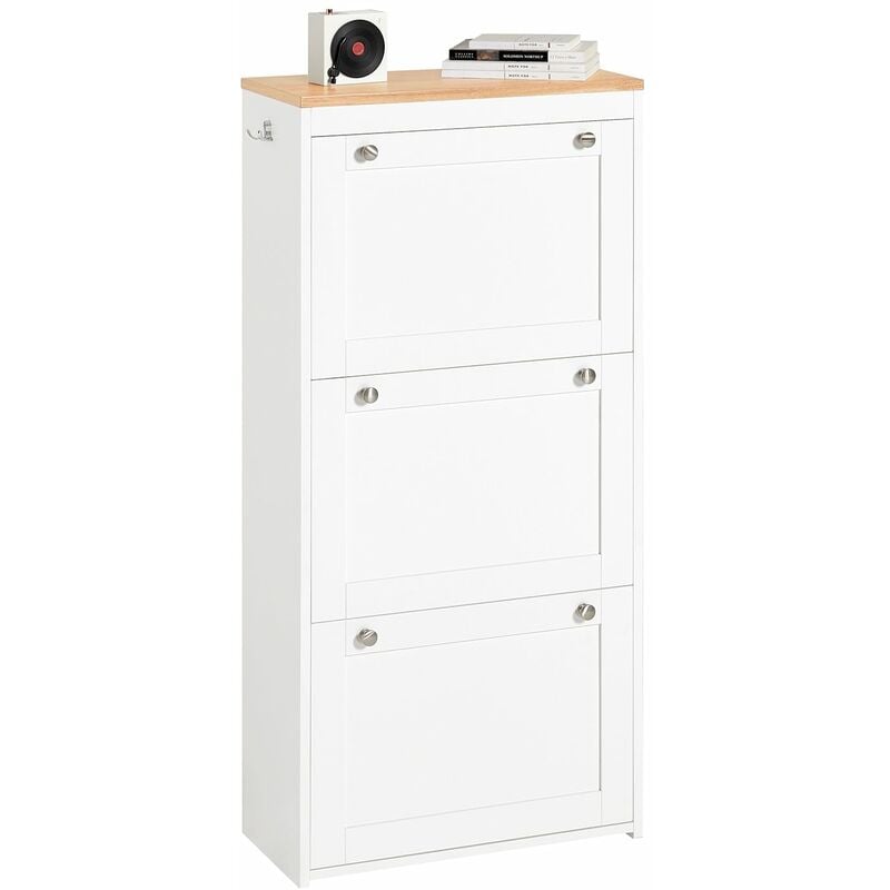 foto del prodotto scarpiera ribaltabile, scarpiera con 3 ribalte, portascarpe salvaspazio con 2 ganci, bianco naturale 59x26x116cm fsr144 wn