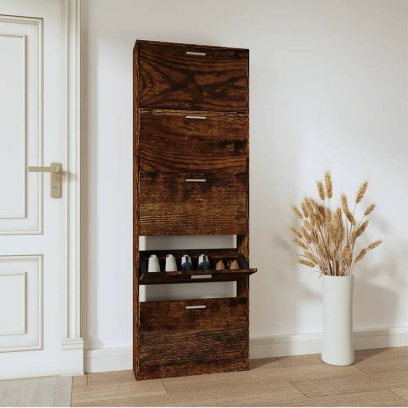foto del prodotto scarpiera rovere fumo 59x17x169 cm in legno multistrato