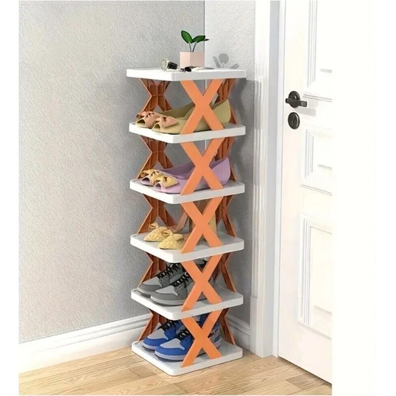 foto del prodotto scarpiera salva spazio slim scafale 6 mensole porta scarpe in plastica arancione