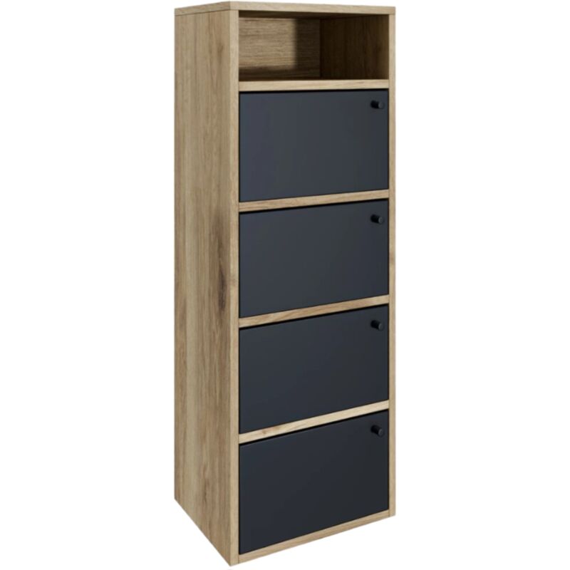 foto del prodotto scarpiera salvaspazio 4 ante 1 vano 5 ripiani da ingreso armadio multiuso in legno nero e rovere brown