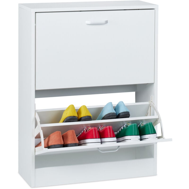 foto del prodotto scarpiera salvaspazio, armadietto porta scarpe, 79x60x24 cm, 12 paia, portascarpe a ribalta ingresso, bianco relaxdays