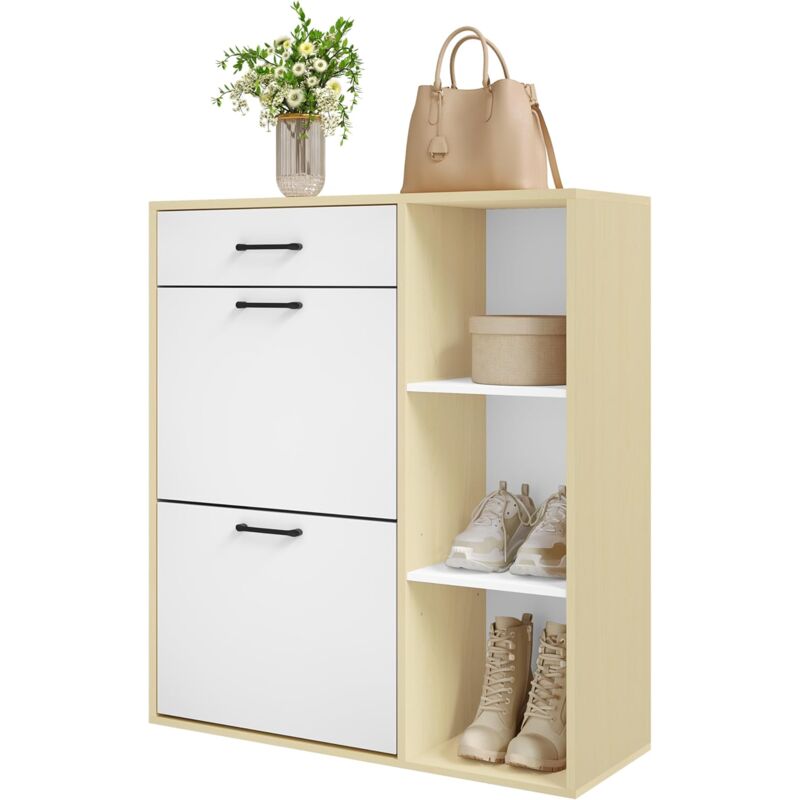 foto del prodotto scarpiera salvaspazio e moderna in legno, bianco legno naturale woltu