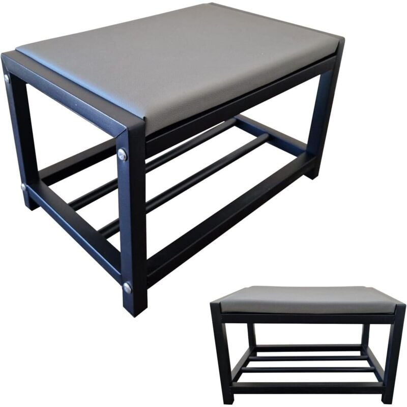 foto del prodotto scarpiera salvaspazio slim, 40 cm, 1 ripiano in metallo nero, organizer per scarpe diverse misure, con panca seduta, ideale per ingresso e camera da
